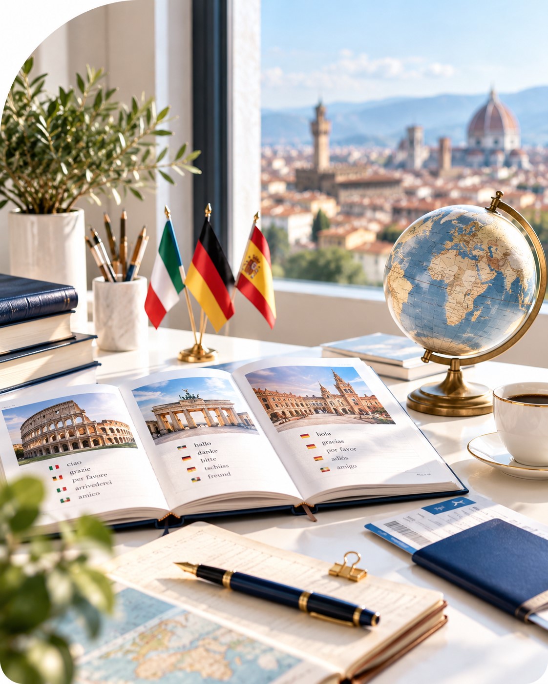 Language learning materials representing international communication